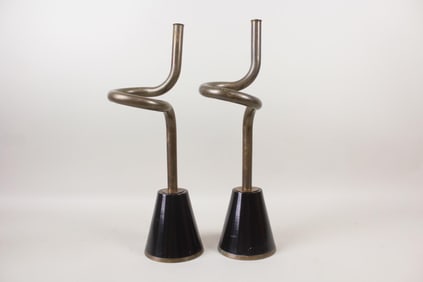 Pair of Abstract Mid-Century Modern Brass Twist Candlesticks