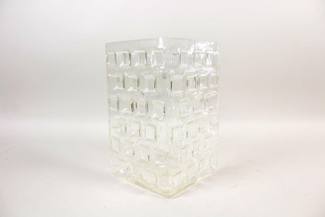 Mid-Century Modern Clear Pressed Glass Vase with Cubist Pattern (1 of 9)