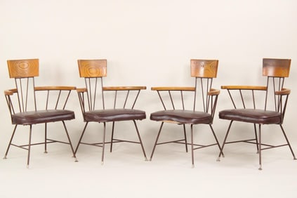 Set of 4 Mid-Century Modern Iron & Wood Chairs, Richard McCarthy for Selrite