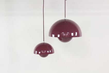 Pair of Verner Panton &Tradition Flowerpot Pendant Lights, Dark Plum