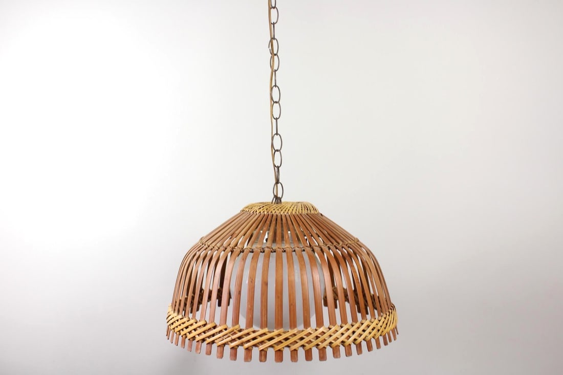 Mid-Century Modern Bamboo Rattan Hanging Light (1 of 7)