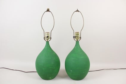 Pair of Mid-Century Modern Green Painted Ceramic Lamps