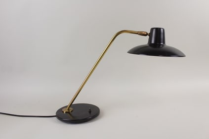 Black Enamel & Brass Stilnovo Style Desk Lamp