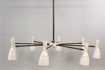 Large Mid-Century Modern 8-Arm Chandelier Lamp, Manner of Stilnovo