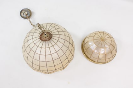 Lot of 2 Mid-Century Modern Capiz Shell Hanging Lamp & Sconce
