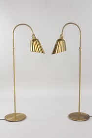 Pair of Danish Modern Brass Arne Jacobsen &Tradition Bellevue Floor Lamps