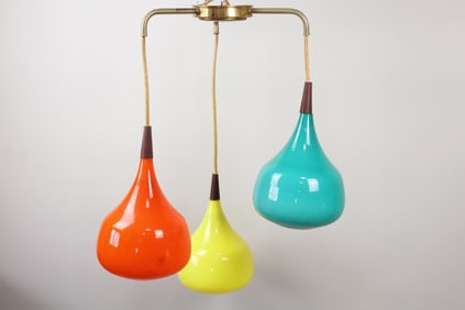 Danish Modern Primary Color Glass 3-Pendant Hanging Light, Progress Lighting