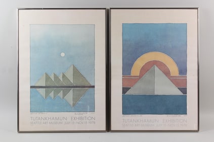 Pair of Mark Mutchnik Pyramid Posters for Tutankhamun Exhibit 1977, Signed