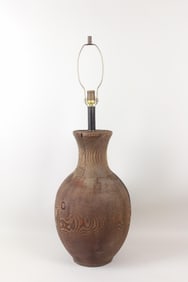 Large Mid-Century Modern Turned Wood Lamp