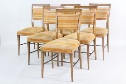 Set of 6 Mid-Century Modern Paul McCobb Planner Group Dining Chairs, Brass Stretchers