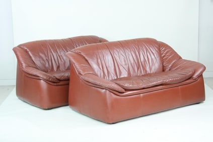 Pair of Postmodern Italian Leather Sofas, Made in Italy