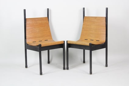 Pair of Mid-Century Modern Wood Slat Sling Chairs
