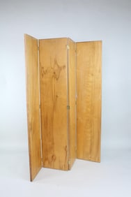 Mid-Century Modern 4-Panel Wood Folding Screen, Minimalist