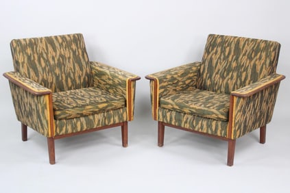 Pair of Westnofa Tiger Stripe Camo Upholstered Lounge Chairs, Norway