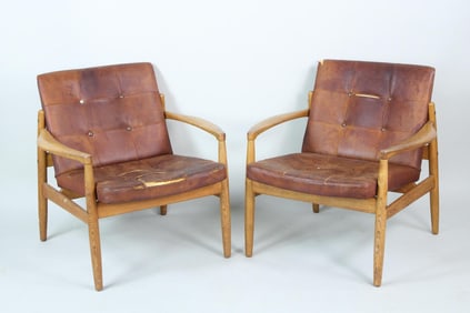 Pair of Danish Modern Leather Chairs, "Viken", by Tove & Edward Kindt Larsen
