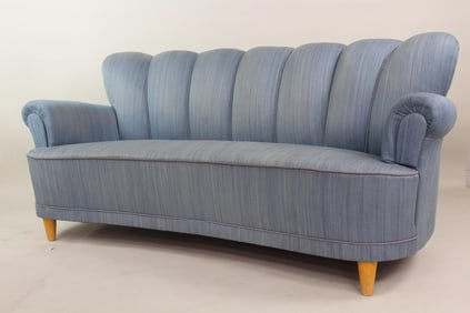 Scandinavian Tufted Curved Sofa, Mid Century Modern