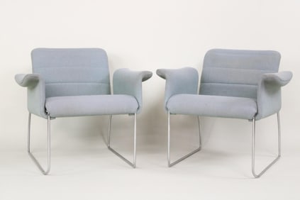 Pair of Mid-Century Modern Metal & Fabric Armchairs, G. Pyrke Powers