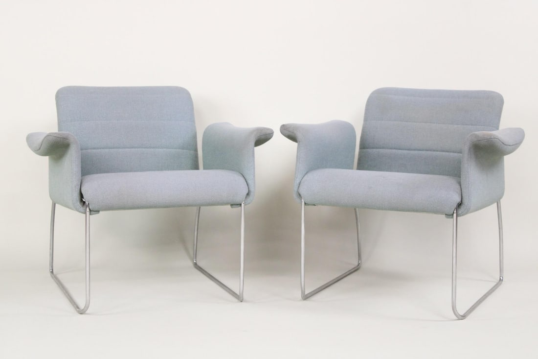 Pair of Mid-Century Modern Metal & Fabric Armchairs, G. Pyrke Powers (1 of 12)