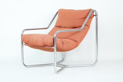 Mid-Century Modern Chrome Sling Lounge Chair, Unarco