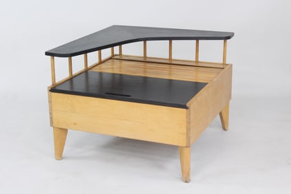 Mid-Century Modern Tambour Black & Wood Corner Table, John Keal for Vanleigh