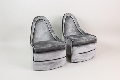 Pair of Mid-Century Modern Velvet Swivel Chairs, Milo Baughman