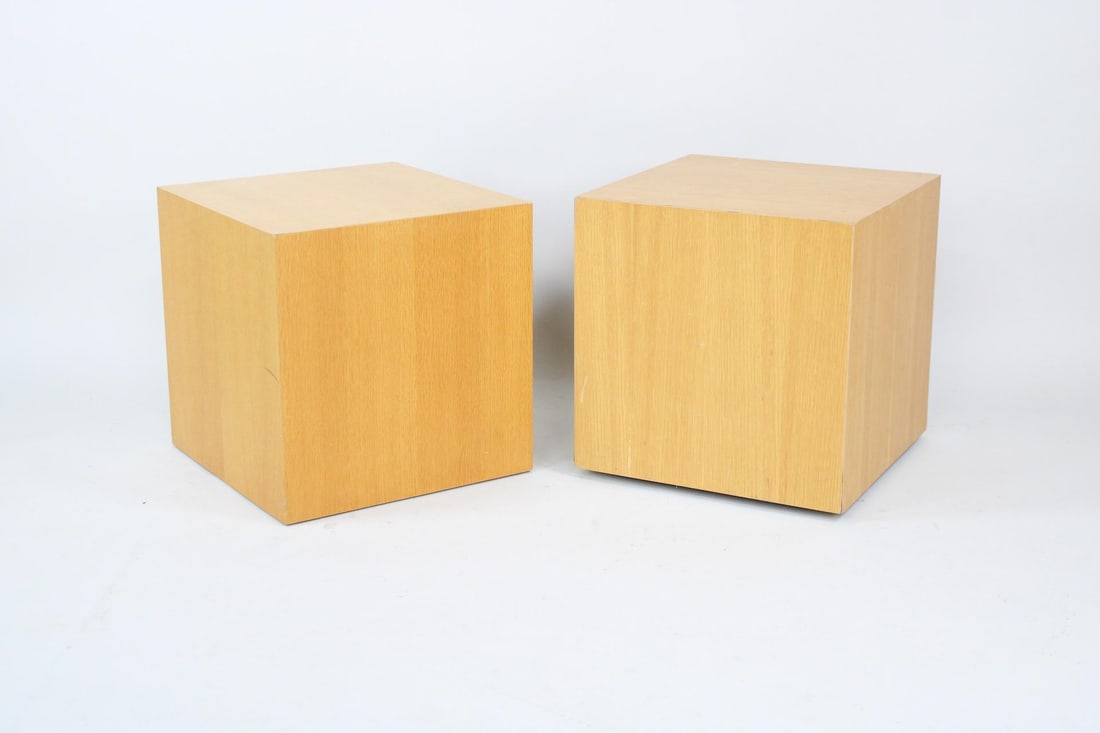 Pair of Minimalist Wood Cube Side Table Pedestals, Paul Mayen for Intrex (1 of 12)