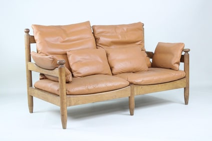 Mid-Century Modern Scandinavian Oak & Leather Sofa, 1960s