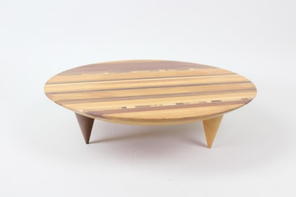 Postmodern Inlaid Wood Platter on Legs, Charcuterie Board