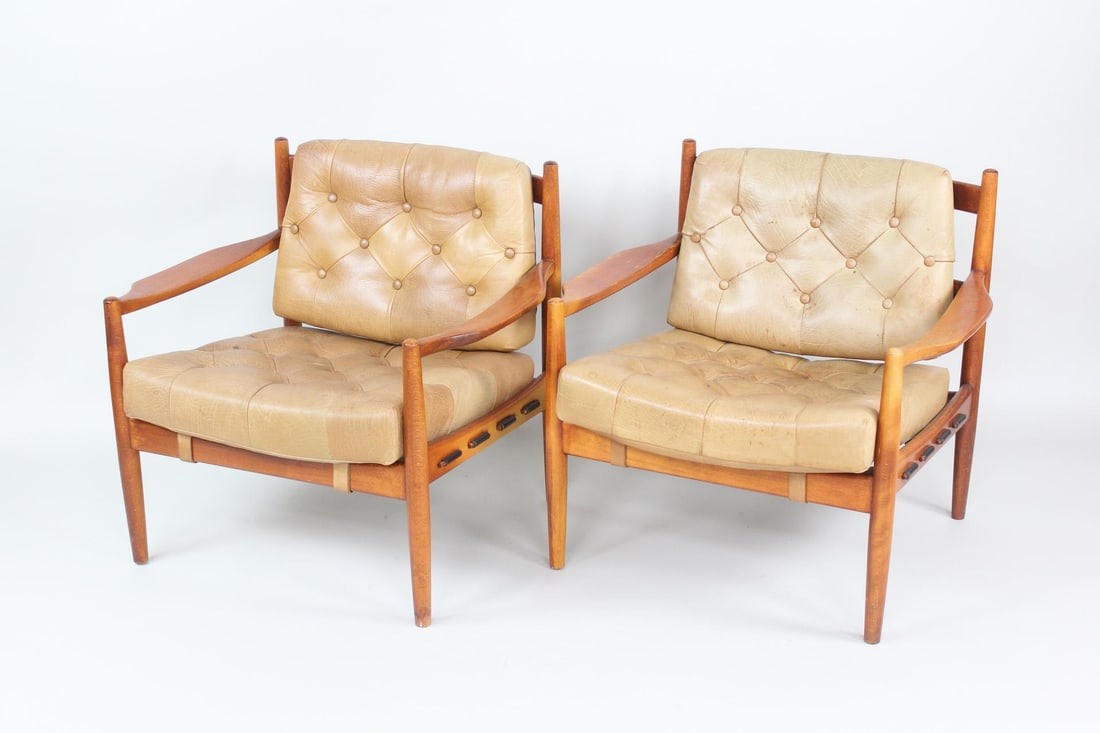 Pair of "Lacko" Leather & Teak Chairs, Ingemar Thillmark for OPE (1 of 14)