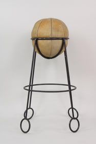 Jean Royere Leather Medicine Weight Ball Stool on Cast Iron Stand