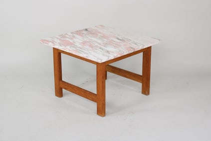 Danish Modern Pink Marble & Teak Side Table