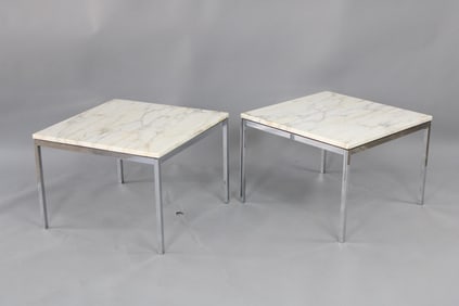 Pair of Mid-Century Modern Marble Top Square Side Tables, Knoll