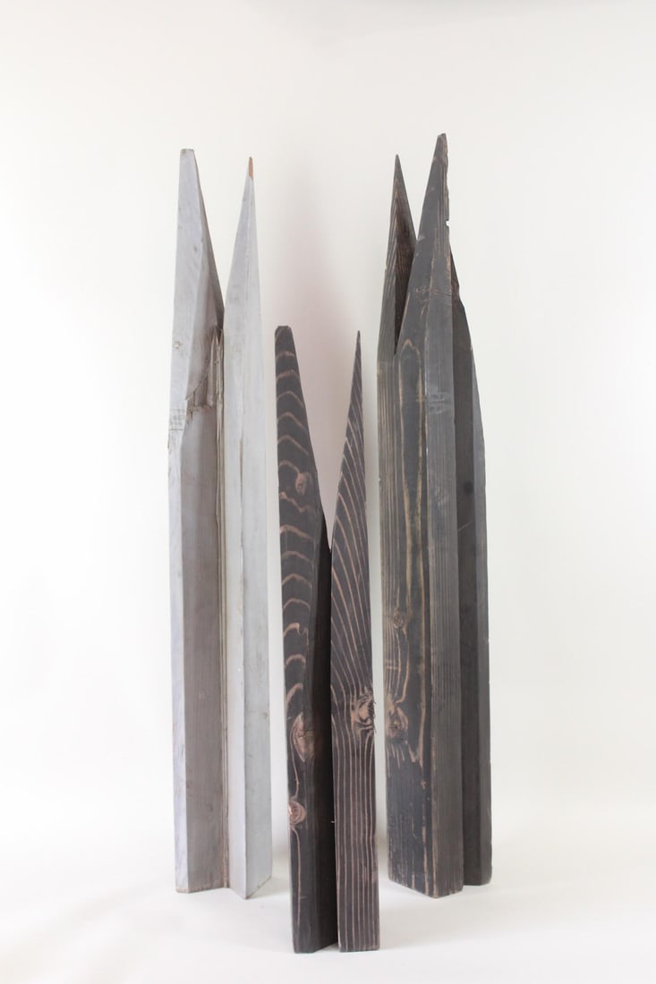 Set of 3 Carved Brutalist Wood Sculptures (1 of 8)