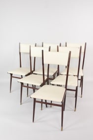 Set of 6 Mid-Century Modern Rosewood & Brass Dining Chairs, Manner of Gio Ponti