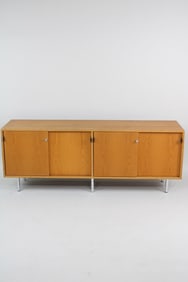 Florence Knoll Oak All Wood Top Credenza, Leather Pulls