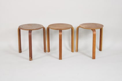 Set of 3 Mid-Century Danish Modern Alvar Aalto Style Stools