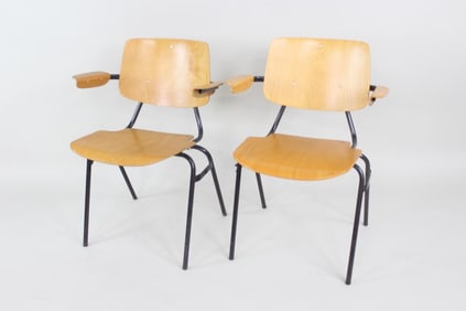 Pair of Mid-Century Wood & Metal '315' Chairs, Kho Liang Ie for Car Katwijk