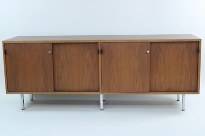 Florence Knoll Walnut Credenza, Leather Pulls, 1 of 2