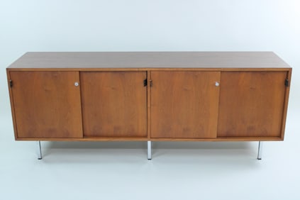 Florence Knoll Walnut Credenza, Leather Pulls, 2 of 2