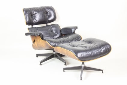 1977 Black Leather Eames Lounge Chair & Ottoman, Herman Miller