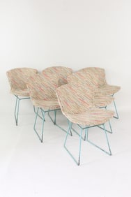 Set of 6 Mid-Century Modern Turquoise Bertoia Dining Chairs with Cushions