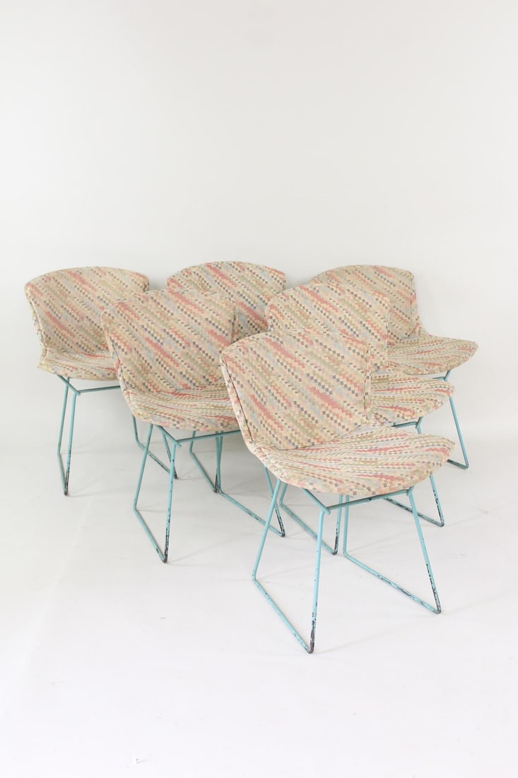 Set of 6 Mid-Century Modern Turquoise Bertoia Dining Chairs with Cushions (1 of 11)