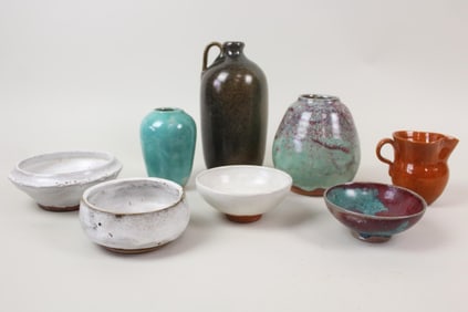Lot of 8 Jugtown Pottery Pieces, Vase, Bowls