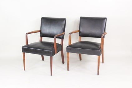 Pair of Mid-Century Modern Black Leather Side Chairs, Stow & Davis