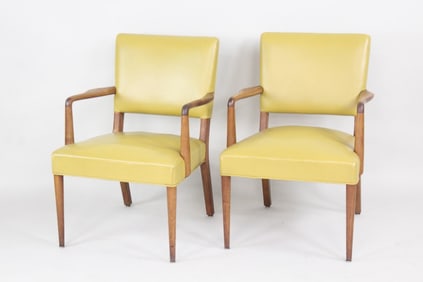 Pair of Mid-Century Modern Yellow Leather Side Chairs, Stow & Davis