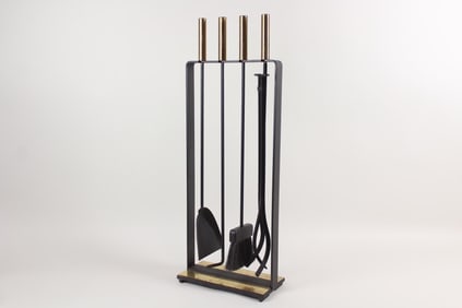 Modernist Black & Brass Fireplace Tool Set