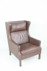Mid-Century Danish Modern Leather Wingback Chair, Borge Mogensen for Stouby