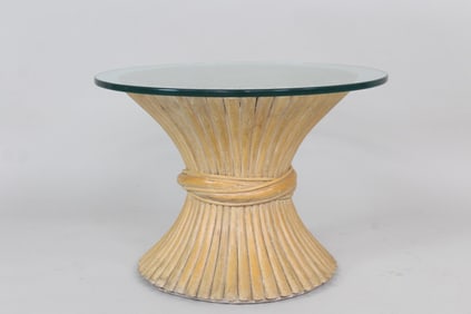 Round Wheat Bamboo Sheaf Base Side Table, McGuire