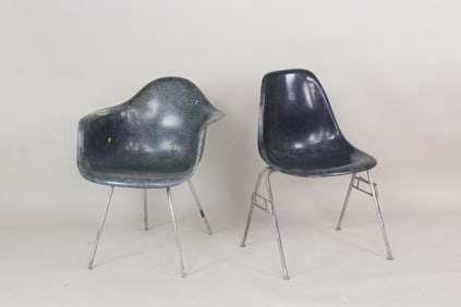 Lot of 2 Navy Blue Eames for Herman Miller Fiberglass Shell Chairs