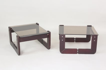 Pair of Percival Lafer Rosewood & Smoked Glass Side Tables